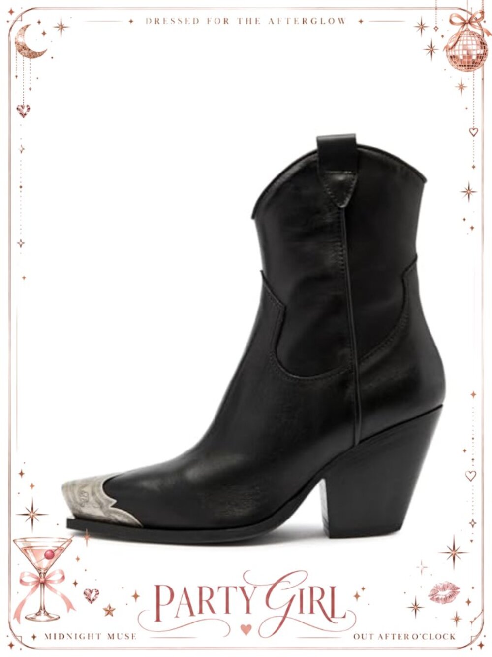 Womens Rhinestone Ankle Boots Sparkling Western Chunky Faux Leather